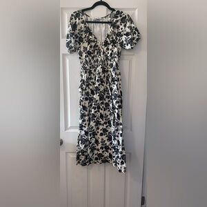 Floral Black and White Midi Dress